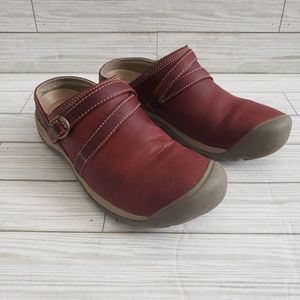 Keen Presidio II Leather Mule Shoes, Dark Red, Women's Size 9.5